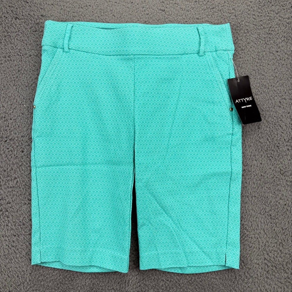 ATTYRE New York‎ Shorts Size 2 Geometric Print Career Casual Golf Blue Green